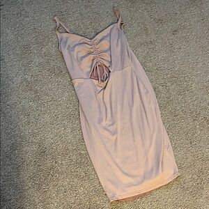 Chic Ruched Blush Midi Dress